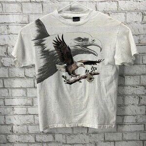 VTG San Segal Bald Eagle Double Sided Solid T-Shirt Gray Men's Size Large